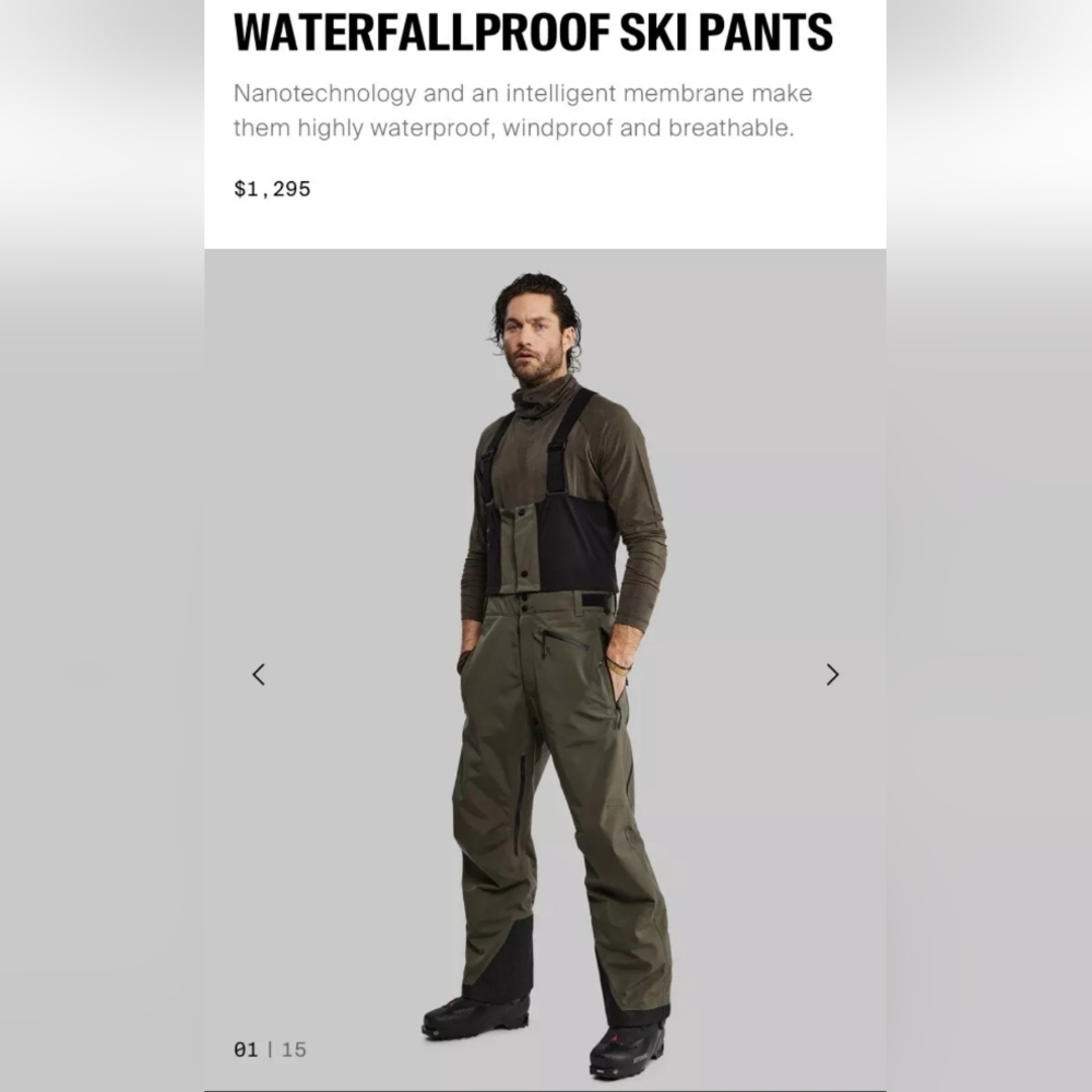 LNWOT Vollebak Waterfallproof Ski Pants Khaki Green Mens Size XS Made in Romania